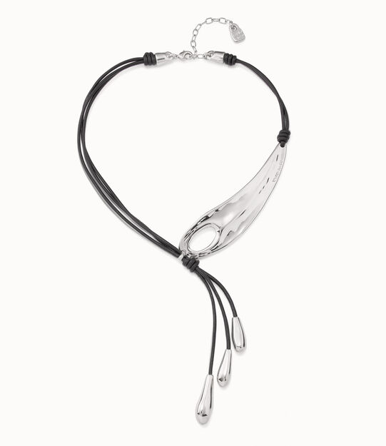Leather necklace with fringes with drops